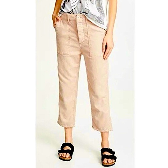 THE GREAT. Linen Cargo Straight Leg Cropped Pants - Picture 3 of 17